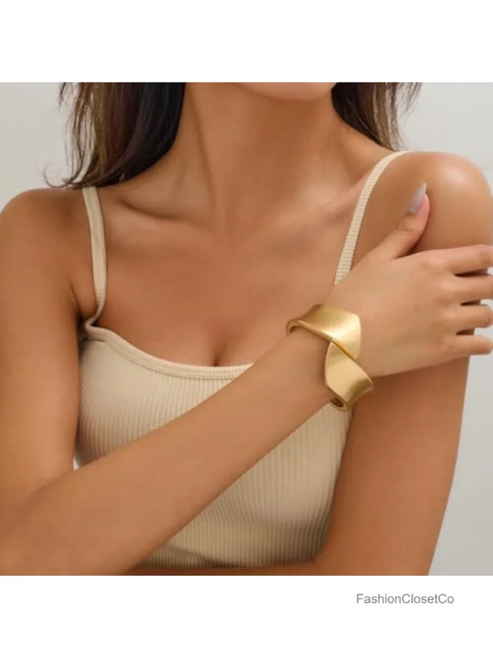 Matte Brushed Gold Plated Chunky Open Cuff Bangle Bracelet